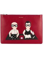 Dolce & Gabbana Designer's Patch Clutch, Men's, Red, Leather/cotton