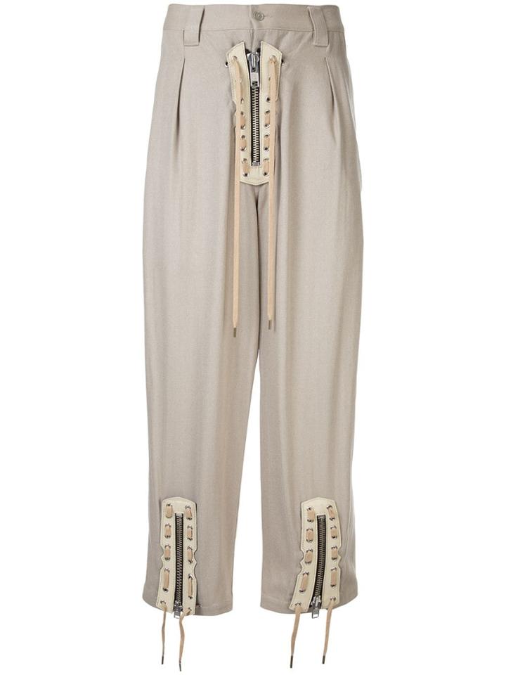 Yohji Yamamoto Vintage Shoelace Appliqué Loose Trousers - Neutrals