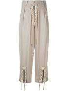 Yohji Yamamoto Vintage Shoelace Appliqué Loose Trousers - Neutrals