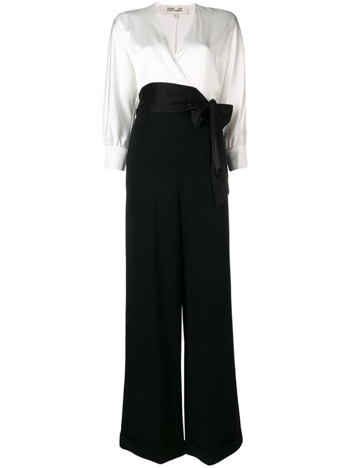 Dvf Diane Von Furstenberg Wrap Front Contrasting Jumpsuit - Black