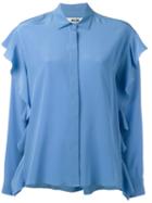 Msgm Ruffle Detail Shirt, Women's, Size: 44, Blue, Silk