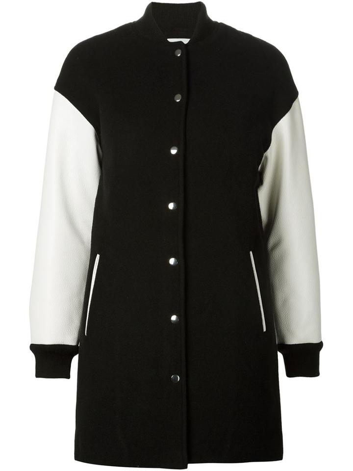 T By Alexander Wang Bomber-style Coat, Women's, Size: 10, Black, Leather/nylon/polyester/virgin Wool
