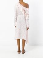 Magda Butrym - Open Shoulder Ruffle Dress - Women - Silk - 38, Pink/purple, Silk