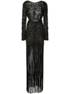 Oscar De La Renta Sparkly Mesh Fringed Dress - Black