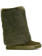 Casadei Mink Fur-trimmed Chaucer Boots - Green