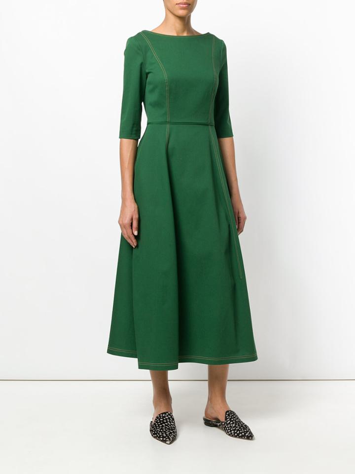 Talbot Runhof Slash Neck Flared Dress - Green