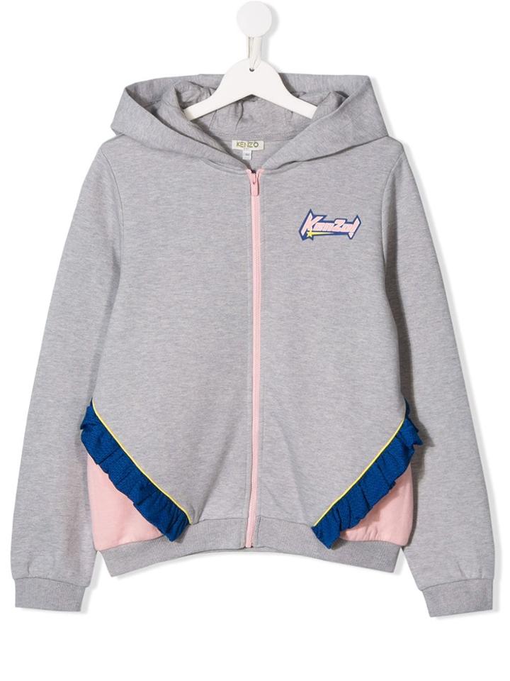Kenzo Kids Teen Ruffle Trimming Zipped Hoodie - Grey