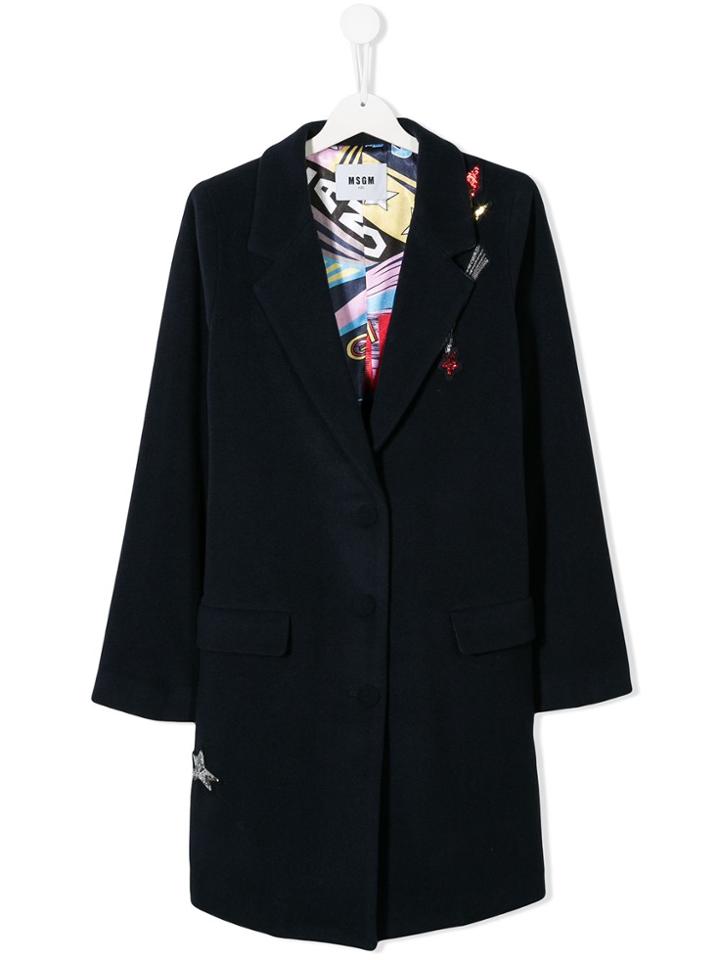 Msgm Kids Teen Single-breasted Fitted Coat - Blue
