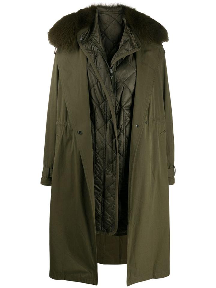 Yves Salomon Army Faux Fur Trim Parka Coat - Green