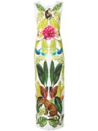 Oscar De La Renta Long Sleeveless Jungle Print Dress - White