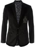 Dolce & Gabbana Embroidered Crown & Bee Blazer, Men's, Size: 48, Grey, Cotton/polyamide/silk/polyester