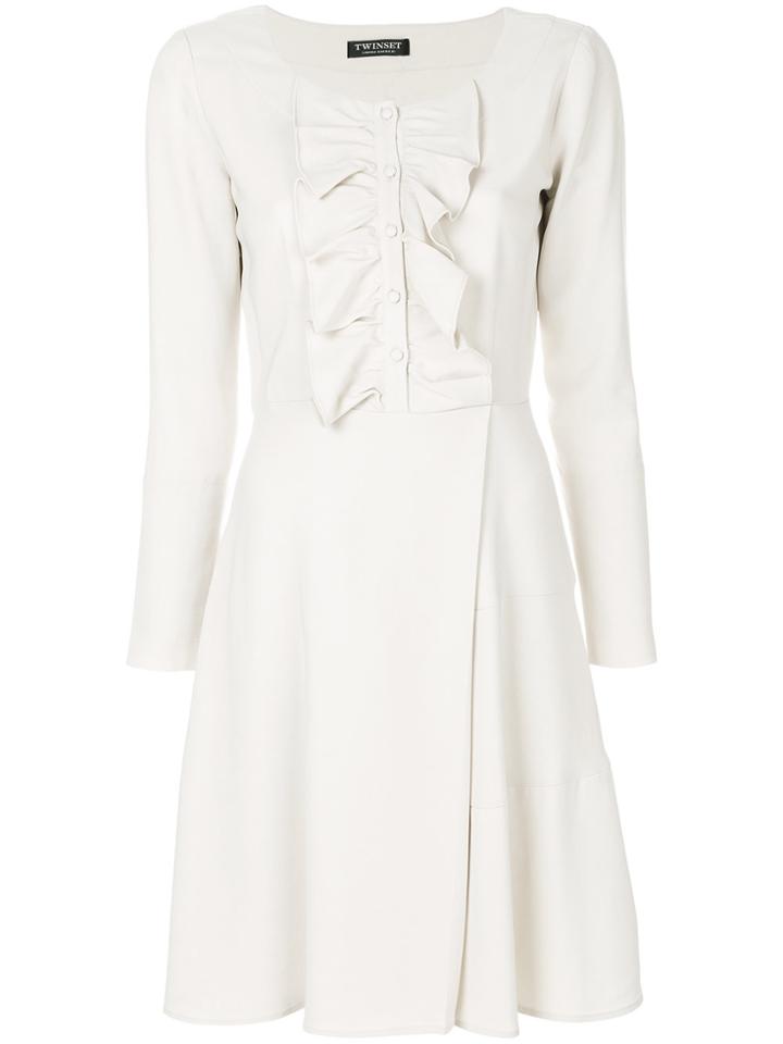 Twin-set Frill And Button Front Dress - Nude & Neutrals