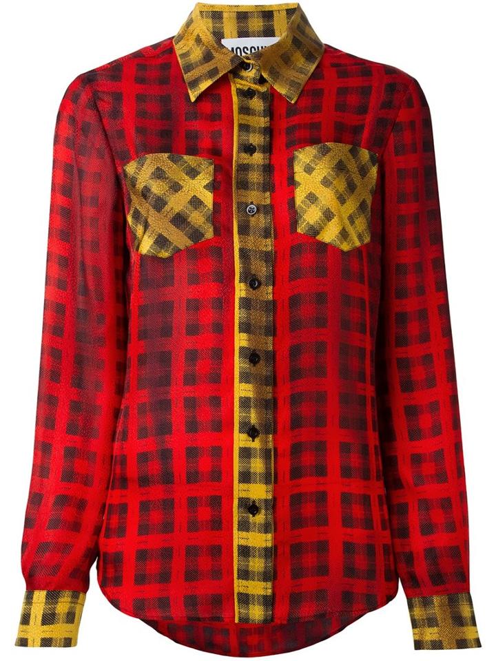 Moschino Tartan Check Shirt, Women's, Size: 40, Yellow, Silk