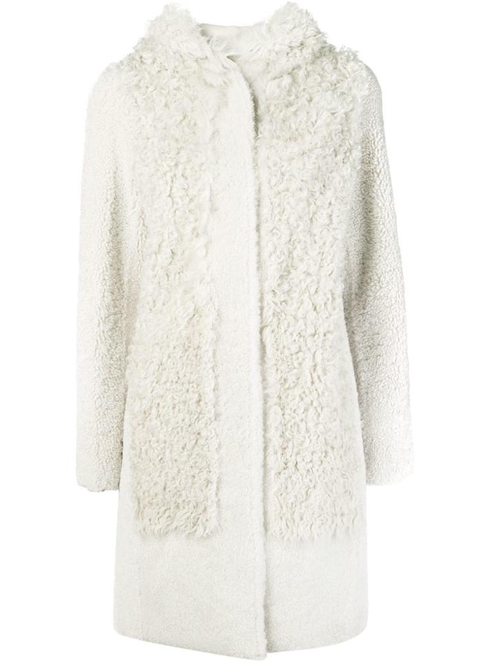 Yves Salomon Hooded Shearling Coat - White