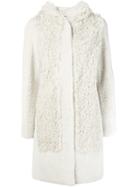 Yves Salomon Hooded Shearling Coat - White