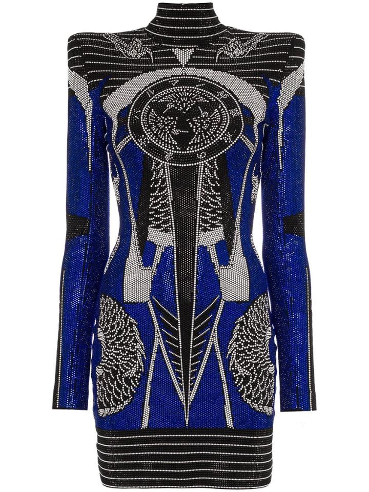 Balmain Crystal-embellished Square-shoulder Mini Dress - Black