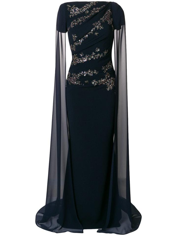 Talbot Runhof Sheer Cape Long Dress - Blue