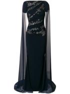 Talbot Runhof Sheer Cape Long Dress - Blue