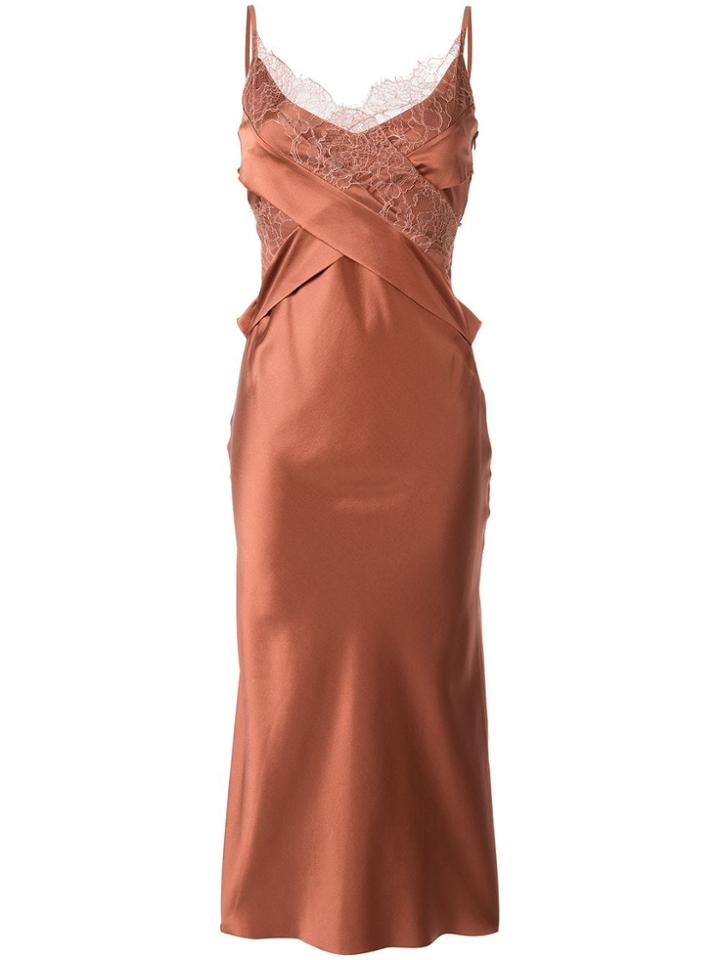 Dion Lee Satin Lace-panelled Dress - Brown