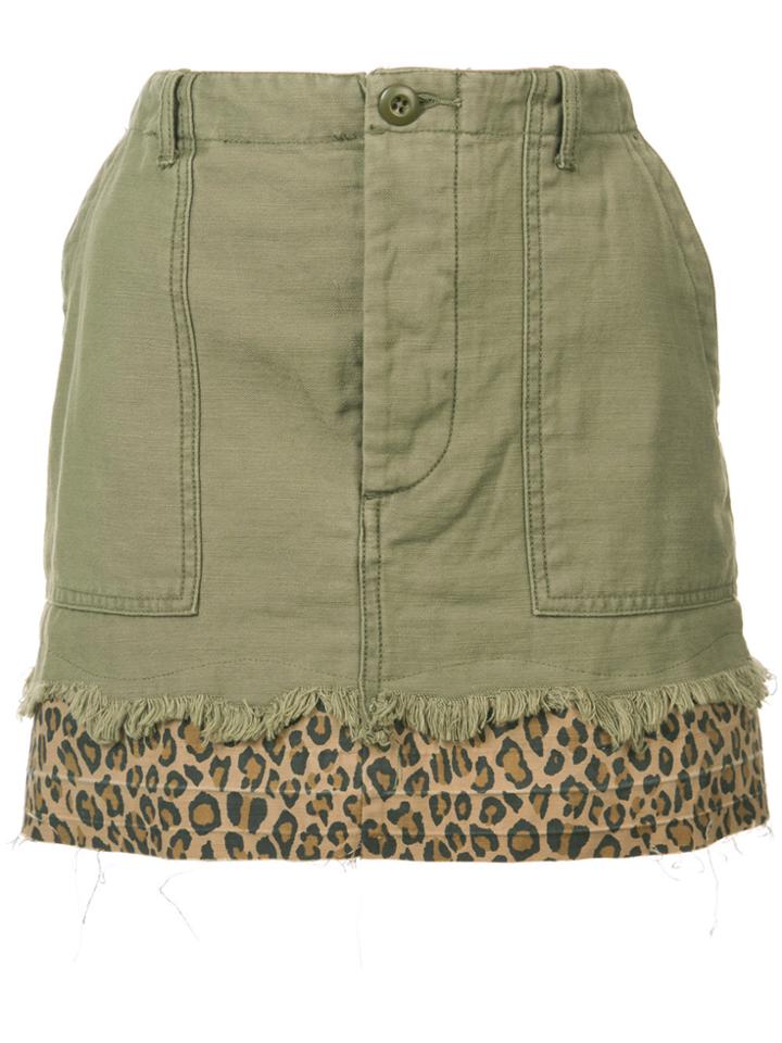 R13 Leopard Print Detail Skirt - Green