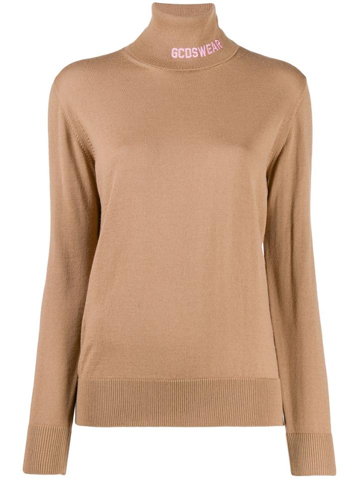 Gcds Logo Knit Roll Neck Sweater - Neutrals