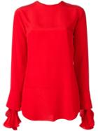 Nina Ricci Cuff Detailing Longsleeved Blouse, Women's, Size: 42, Red, Silk
