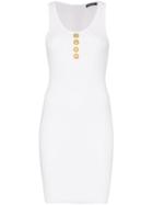 Balmain Button Detail Stretch Knit Dress - White