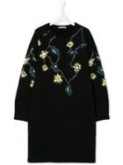 Marni Kids Teen Floral Embroidered Sweatshirt Dress - Black