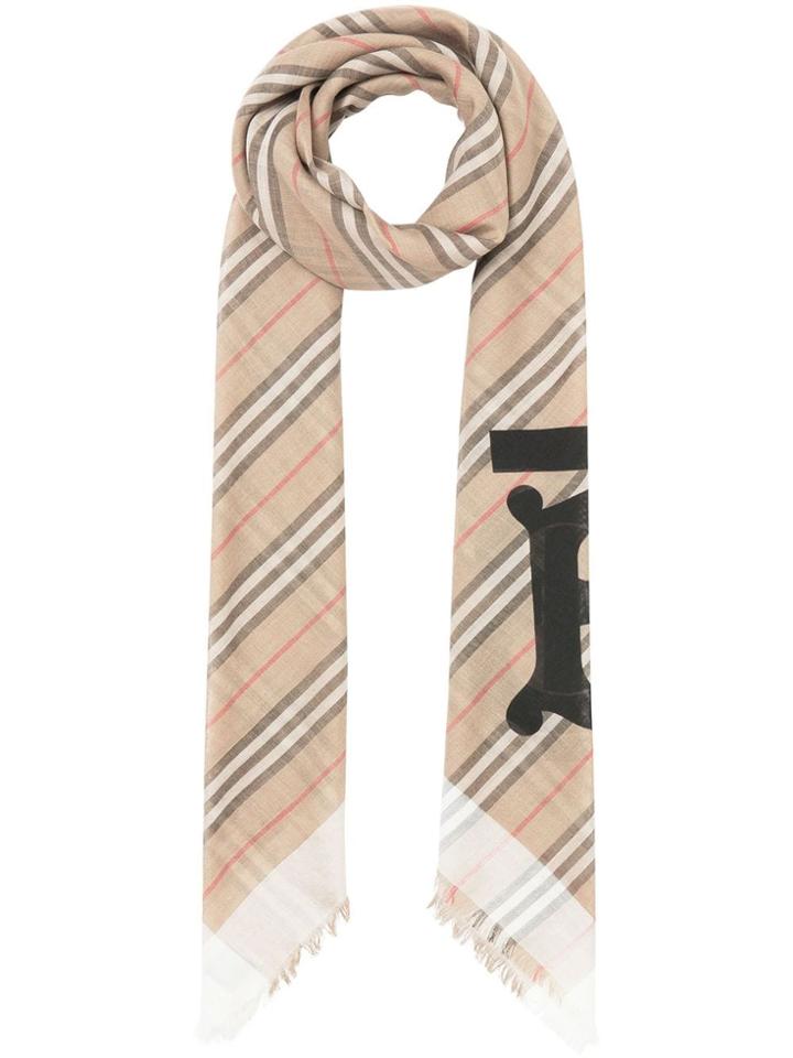 Burberry Icon Stripe Monogram Scarf - Neutrals