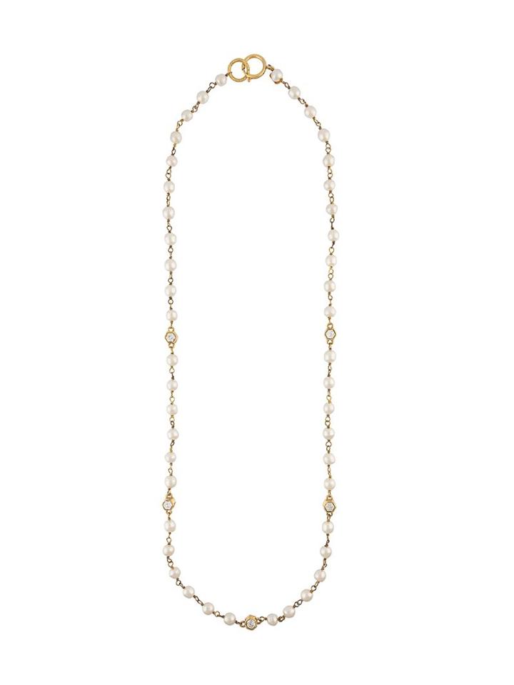 Chanel Vintage Rhinestone Pearl Necklace, Women's, Metallic
