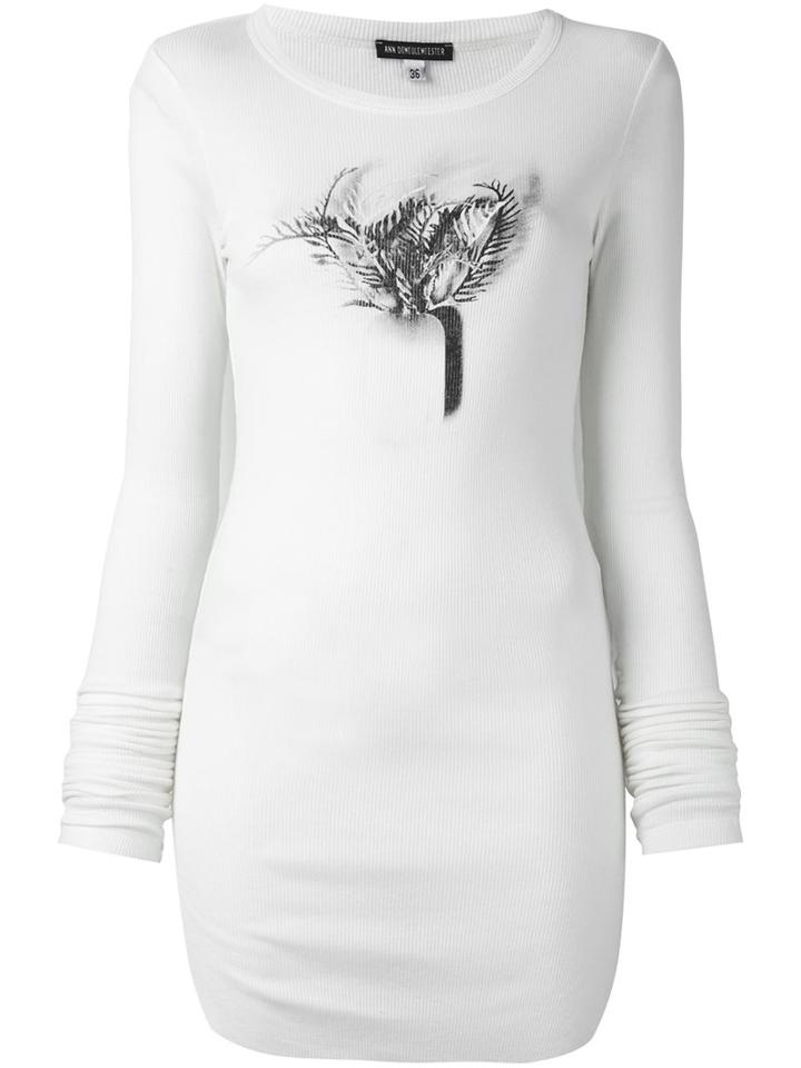 Ann Demeulemeester Ribbed Floral Print Jumper, Women's, Size: 38, White, Rayon/wool