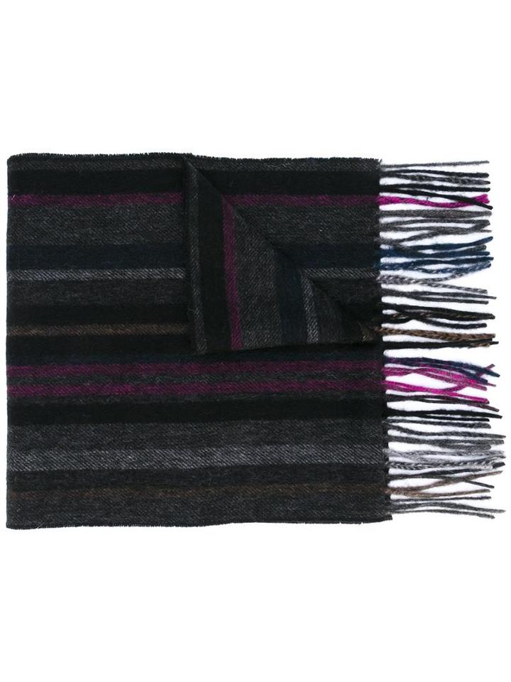 Ps By Paul Smith Striped Frayed Hem Scarf, Men's, Grey, Lambs Wool