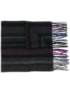 Ps By Paul Smith Striped Frayed Hem Scarf, Men's, Grey, Lambs Wool