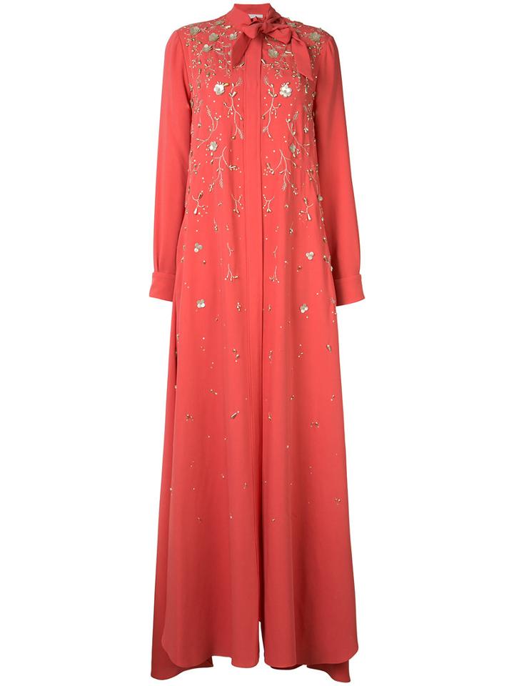 Carolina Herrera - Embroidered Georgette Gown - Women - Silk - S, Pink/purple, Silk