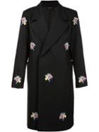 Christian Dada 'sagan' Embroidered Double-breasted Coat, Men's, Size: 52, Black, Cupro/wool