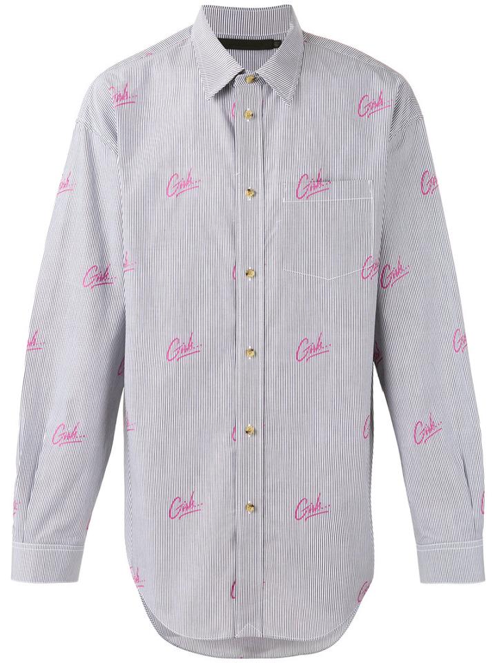 Alexander Wang - Slogan Print Striped Shirt - Men - Cotton - 48, Blue, Cotton