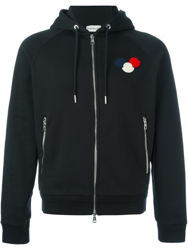 Moncler Logo Plaque Hoodie, Men's, Size: Large, Black, Cotton
