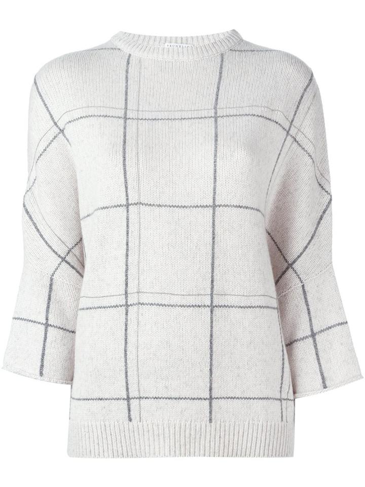 Brunello Cucinelli Cashmere Grid Print Jumper, Women's, Size: Small, Nude/neutrals, Cashmere