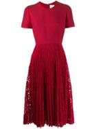 Valentino Pleated Lace Midi Dress - Red