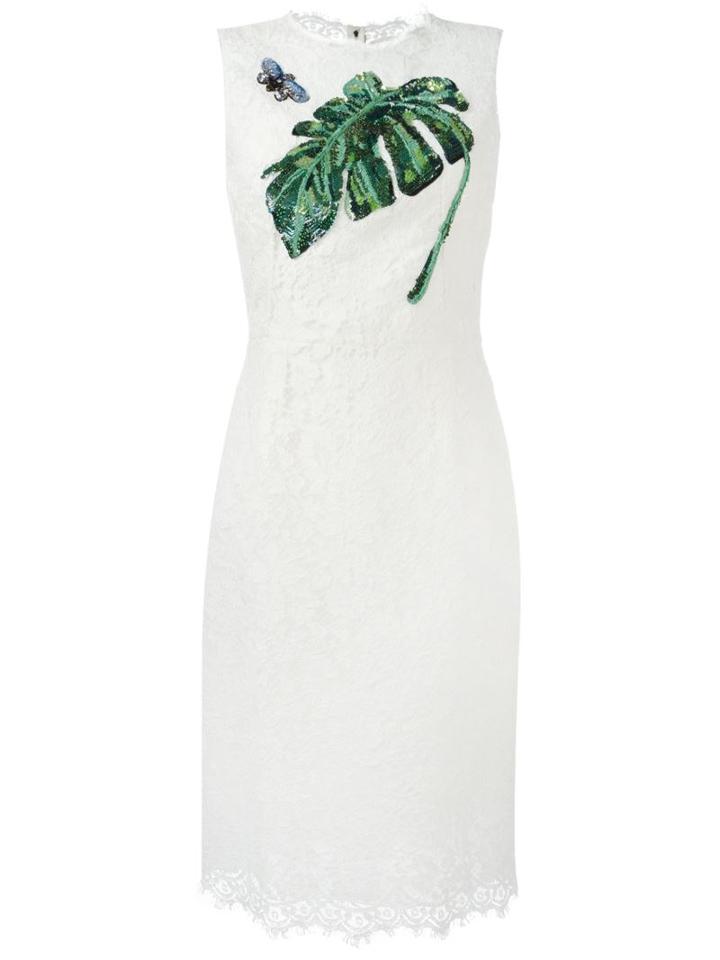 Dolce & Gabbana Embellished Lace Dress, Women's, Size: 46, White, Cotton/viscose/polyamide/polyamide
