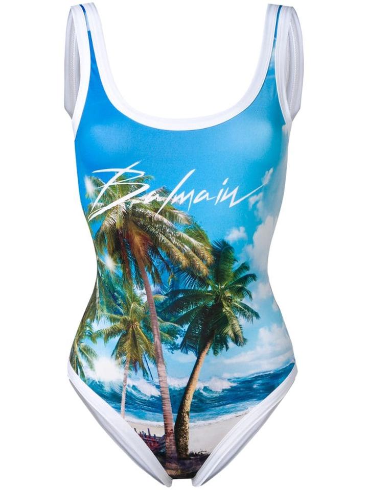 Balmain Palm Tree Logo Swimsuit - Blue