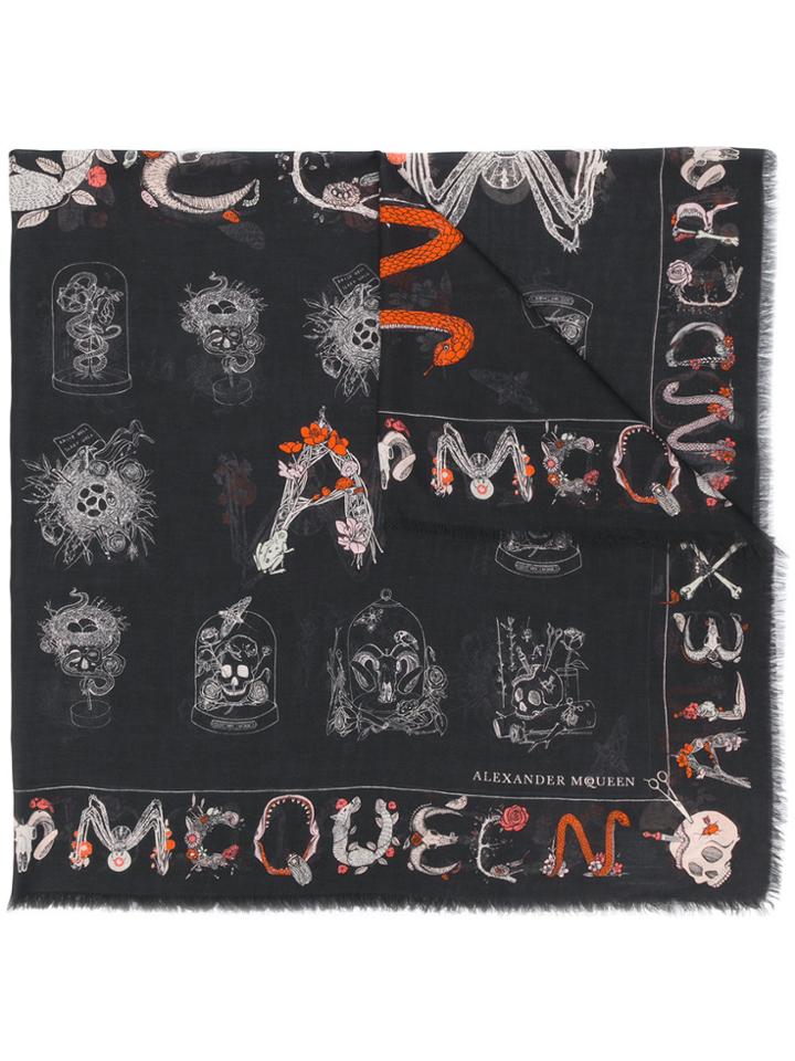 Alexander Mcqueen Multi Skull Print Scarf - Black