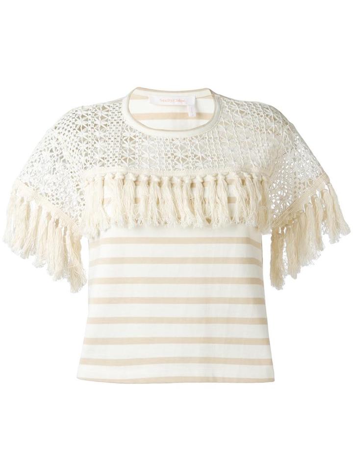Striped Blouse, Women's, Size: Medium, White, Cotton, See By Chloé