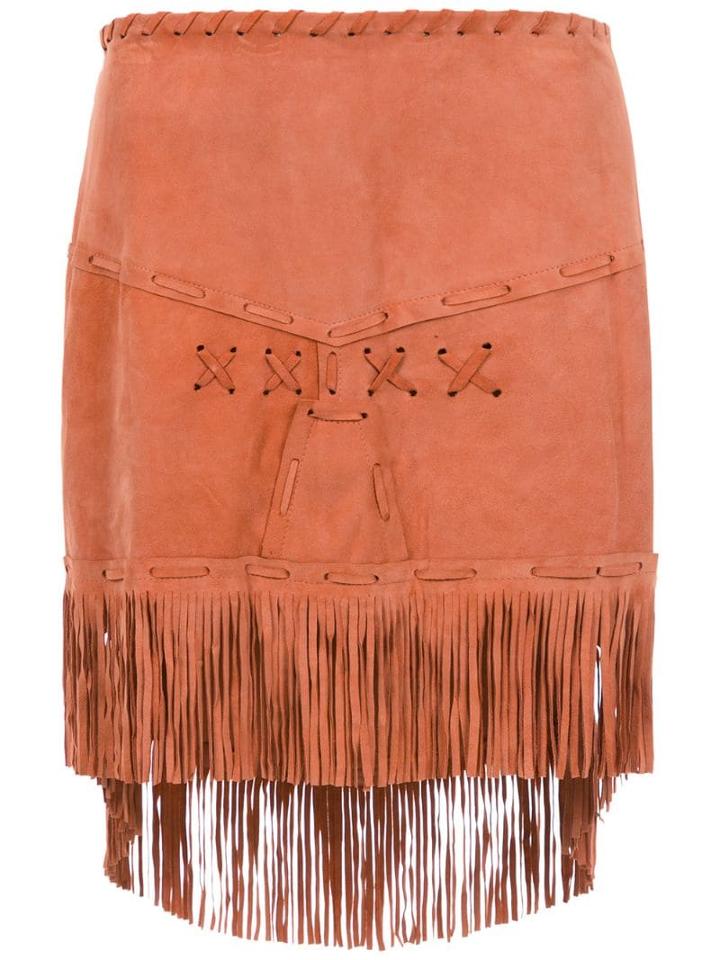 Andrea Bogosian Leather Short Skirt With Fringes - Neutrals