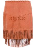 Andrea Bogosian Leather Short Skirt With Fringes - Neutrals