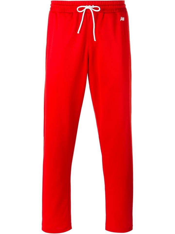 Ami Alexandre Mattiussi Stripe Appliqué Trackpants, Men's, Size: Xl, Red, Polyamide