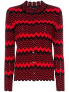 Simone Rocha Button Up Wave Knit Scalloped Cardigan - Red