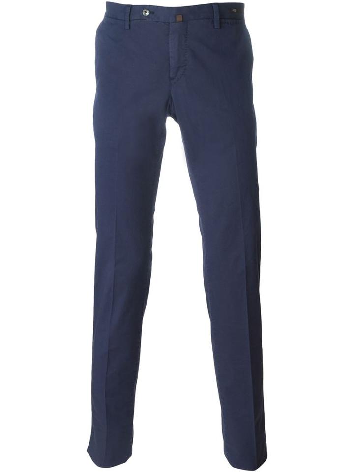 Pt01 Slim Chino Trousers, Men's, Size: 54, Blue, Cotton/linen/flax/spandex/elastane