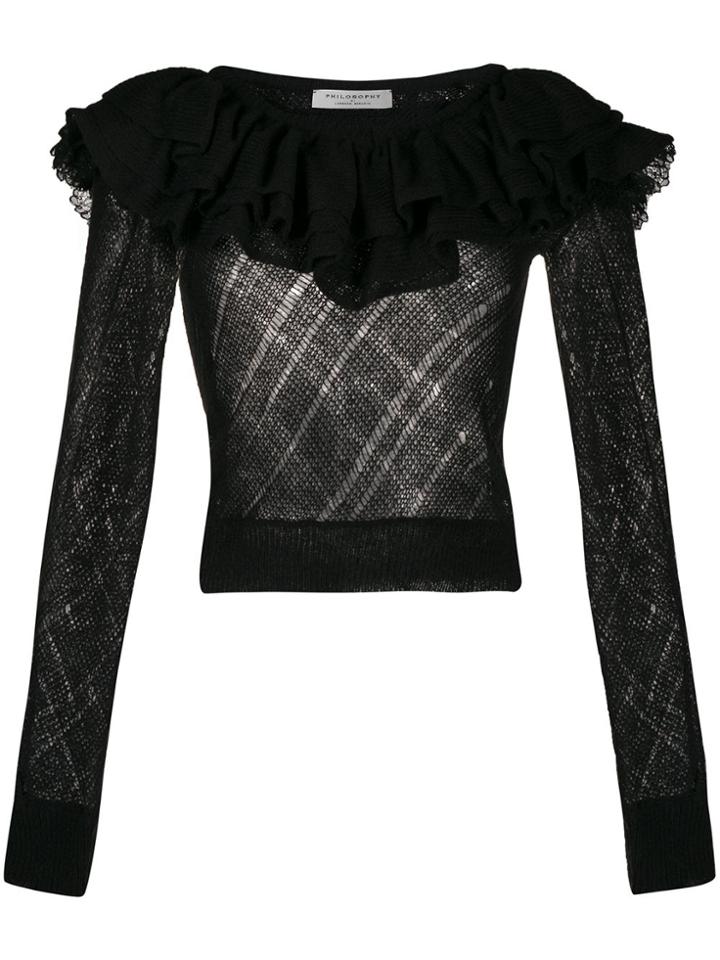 Philosophy Di Lorenzo Serafini Ruffled Fine Knit Top - Black