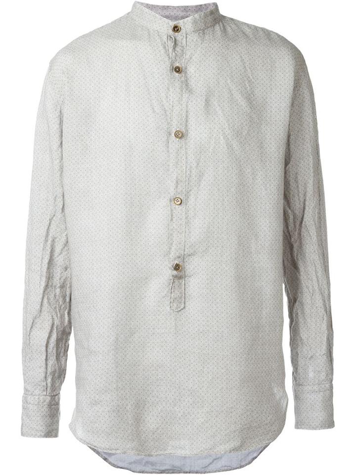 Eleventy Mandarin Collar Shirt, Men's, Size: 38, Grey, Linen/flax